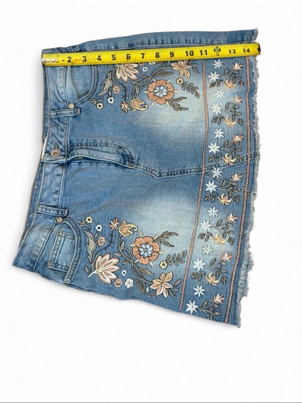 Altar’d State Embroidered Floral Denim Mini Skirt Medium Boho Cottagecore Y2K - Picture 4 of 7